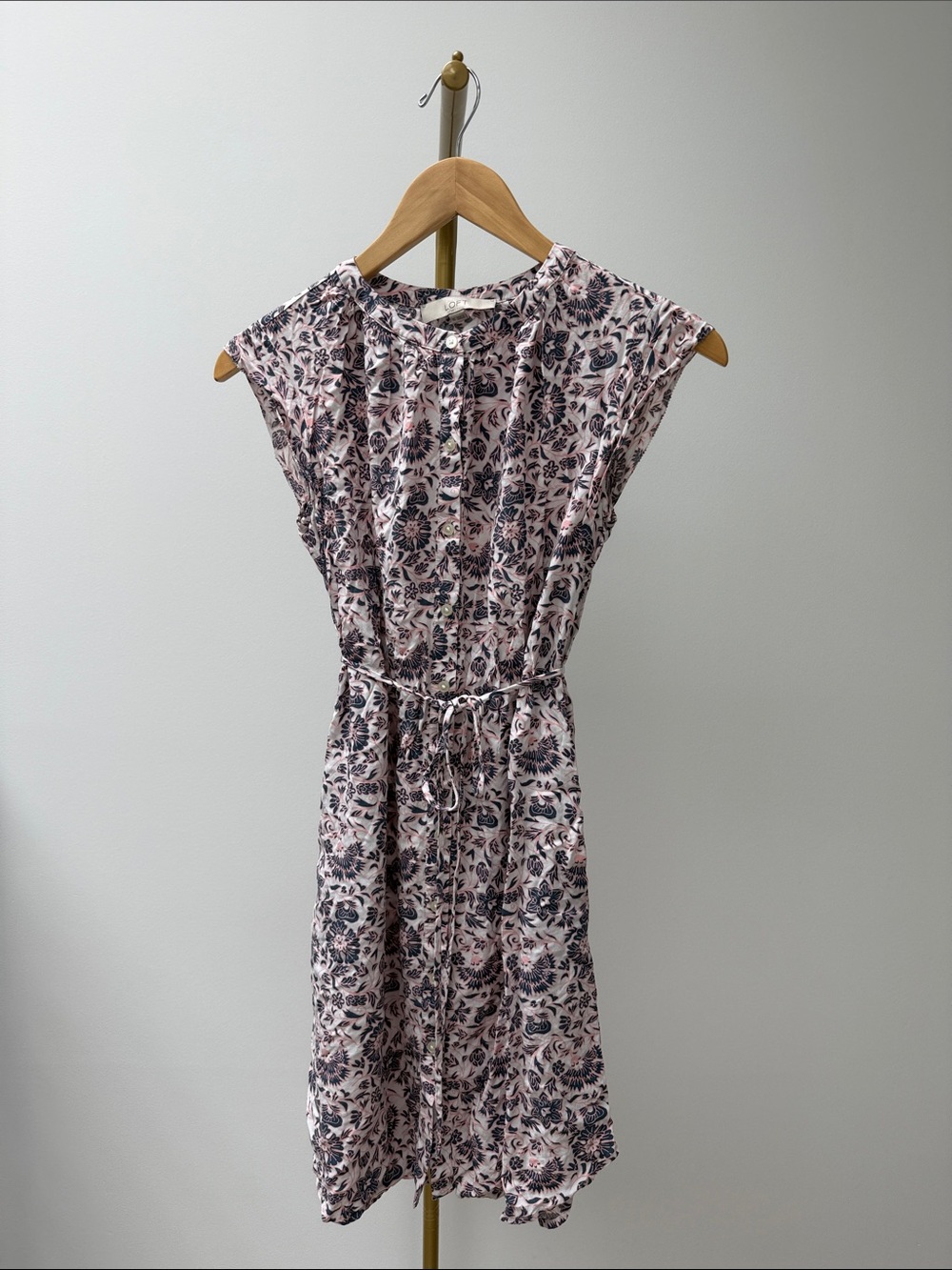 Floral Print Tie Waist Lightweight Cap Sleeve Dress XS White Pink Purple